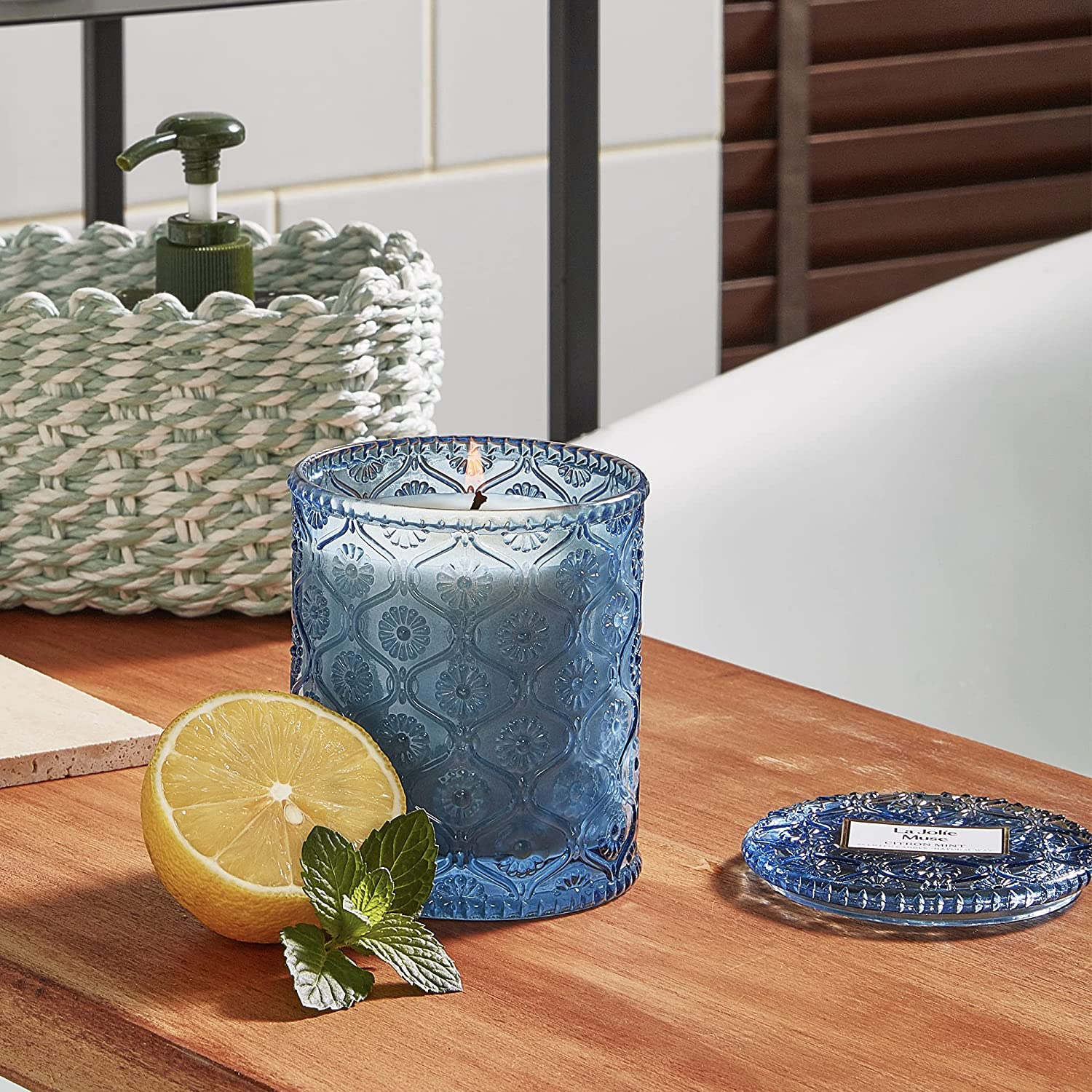 Citron Mint Scented Natural Wax Candle for Home 55 Hours Long Burning Candle Gift Glass Jar