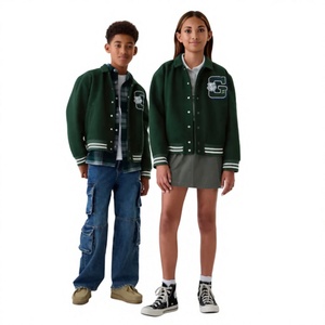 Chaqueta Varsity Verde de Lona con Letra Bordada, Cuello Camisero, Estilo Preppy, Unisex, Ropa de Invierno, Impermeable y Transpirable - Product Image 1