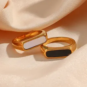 Trendy Rectangle Long Shell Band Ring Gold Plated Rings Jewelry Women Trendy Shell Jewelry