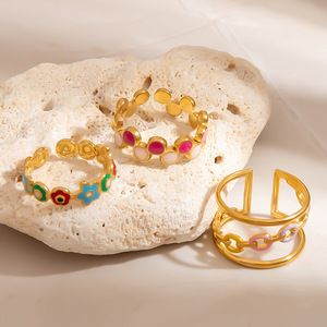 Fashion <b>Rings</b> Stainless Steel 18K Gold Color <b>Open</b> Design Flower Round Geometric Shape Women's Gift Jewelry - Product Image 3