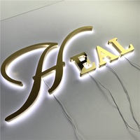 Signo de letra con retroiluminación LED de color dorado letra de canal dorado letrero de logotipo retroiluminado 3D espejo acrílico dorado letrero retroiluminado con letra led