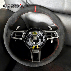 เหมาะสำหรับ Porsche Panamera Macan 718 Boxster Cayman taycan <span class=keywords><strong>Carrera</strong></span> <span class=keywords><strong>911</strong></span> 996 981 957 958 991พวงมาลัยหนังนิ่มที่กำหนดเอง - Product Image 1