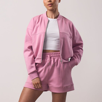 Blouson aviateur de gymnastique avec logo personnalisé pour femmes coupe ample fermeture éclair haut court actif coton poches coupe sèche respirant plaine veste de sport vierge