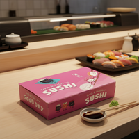 Boîtes à sushi en papier plié de matériaux recyclés écologiques de taille personnalisée impression en relief stratification emballage alimentaire