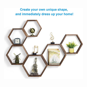 Juego de 6 Estantes de Madera con Diseño de Panal de Abeja, Estante de Almacenamiento, Exhibición Geométrica, Estante Flotante Hexagonal de Madera para Pared, Muebles de Cocina - Product Image 2