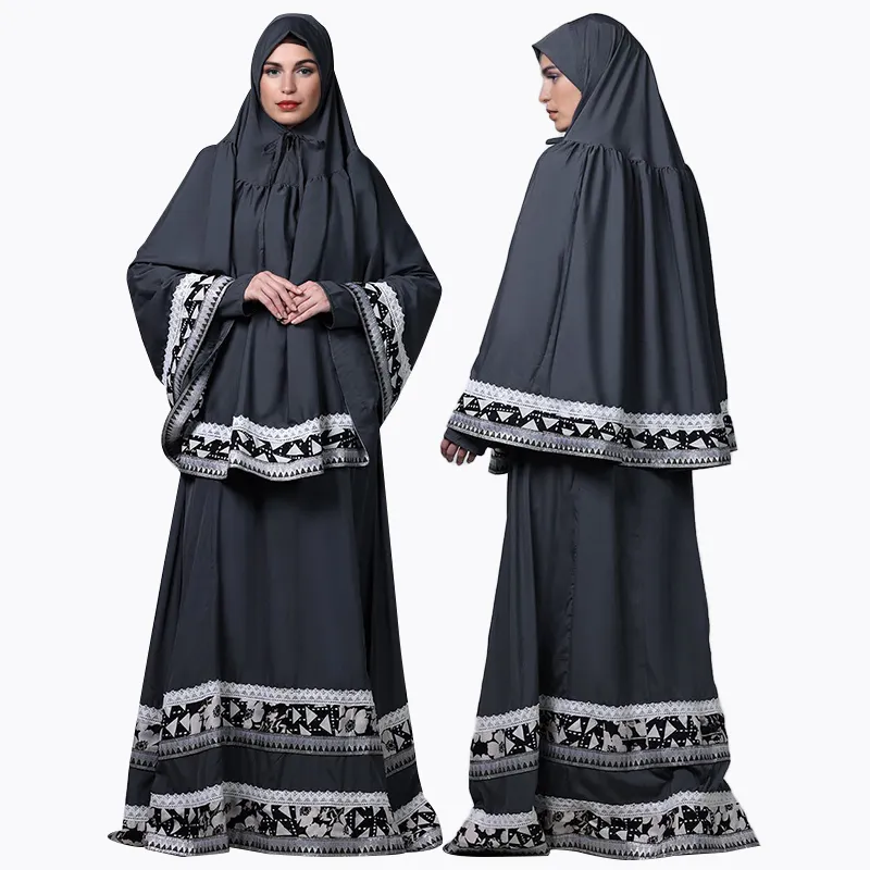 อาหรับชุดสวดมนต์2ชิ้นชุดอาบายาชุดมุสลิมมีฮู้ดสำหรับผู้หญิงชุดสวดมนต์พร้อมจิลบับ