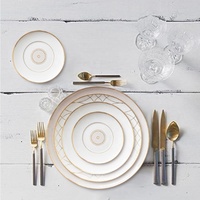 Großhandel nordische Keramik platte Bone China Porzellan Geschirr mit Goldrand