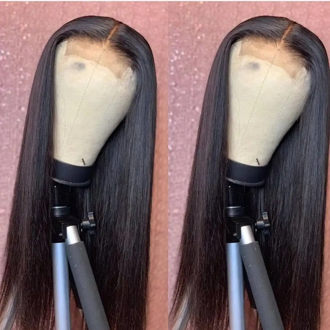 Sampel $25 Grosir Renda Depan Frontal Wig Natural 100% Wanita Hitam dengan Harga Murah 30 Inch Lurus Perawan Lacefront Rambut Manusia Wig