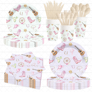 DAMAI Vaisselle jetable bohème cowgirl western pour fête, assiettes, serviettes, fourchettes, décorations sur le thème du Far West pour filles, pour 8 personnes - Product Image 2