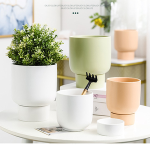 Nordic Hot Selling Cylinder Shape Indoor Decorative Ceramic Indoor Plant Pots With Tray