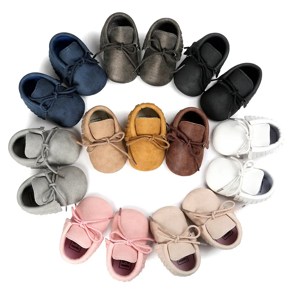 Zapatos de piel sintética para niñas, botines para bebés, mocasines con flecos, primeros pasos, 0 a 18 meses, 10 colores
