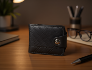 Portafoglio da uomo in vera pelle con chiusura a bottone singolo, stile minimalista corto, confezione regalo - Product Image 2