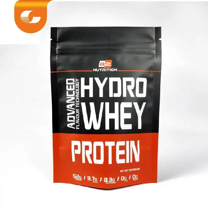 Custom printed aluminum foil ziplock protein whey packaging food bag mylar standing whey protein pouch