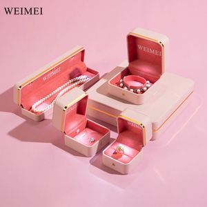 Caja de Joyería LED Rosa con Logotipo Personalizado, Empaque de Lujo para Aretes, Collares y Anillos de Boda - Product Image 4