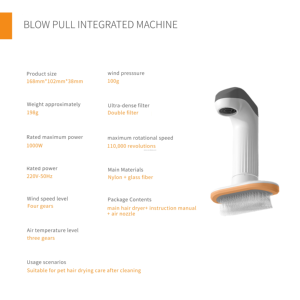 Nouveautés : Kit de toilettage professionnel 2-en-1 pour chiens et chats, avec poignée confortable et machine intégrée de séchage et de démêlage des poils pour animaux. - Product Image 6