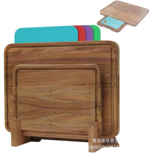 Juego de tablas de cortar de madera maciza para uso doméstico en la cocina, con tapete antideslizante de colores, de doble cara y multifuncional. - Product Image 5