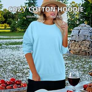 เสื้อฮู้ดผู้หญิงผ้าสแปนเด็กซ์ระบายอากาศดีสำหรับฤดูร้อน แบบสวมหัว คอกลม สีพื้น ขายส่ง - Product Image 2