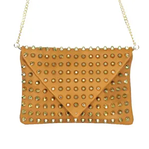 Envelope Clutch Handbag Studded Leather Purse Crossbody Bag Wallet with Removable Long Chain Shoulder Strap