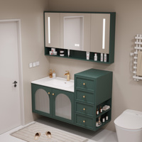 Meuble de salle de bain de style hôtel de luxe moderne, armoire en bois massif avec lavabo en céramique, miroir intelligent mural, design écologique