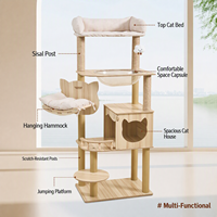 Grand arbre à chat en bois avec maisonnette et griffoir, design capsule spatiale, gain de place, personnalisable OEM ODM