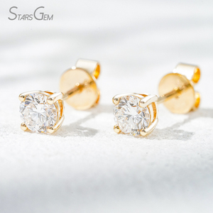 Starsgem 0.29ct*2p 4.2mm Round Brilliant Cut Lab Grown Diamond Color D 14K Gold Unisex Luxury <b>Stud</b> <b>Earrings</b> - Product Image 4