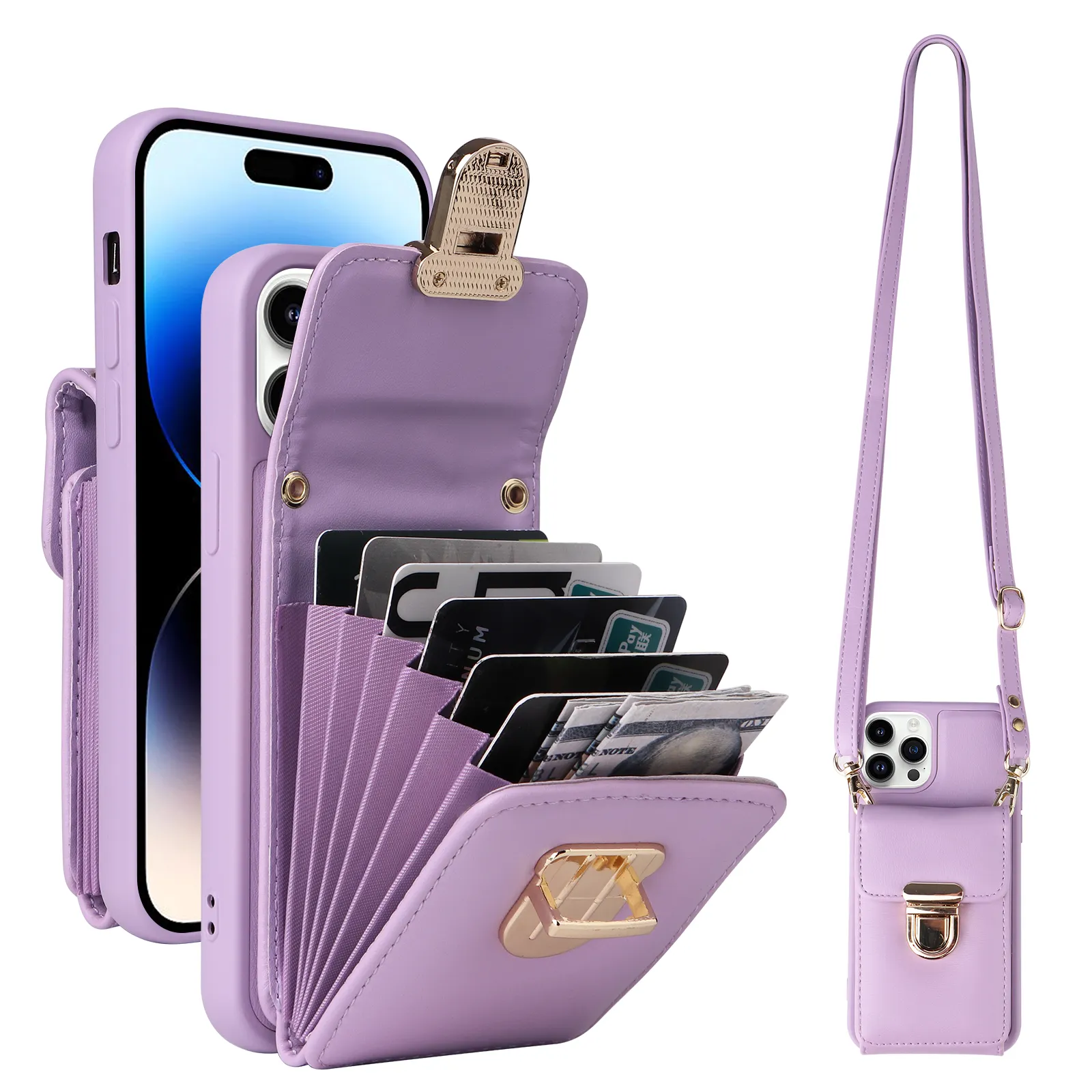 Popular Crossbody Phone Case and Wallet Leather For iPhone 15 Pro Cell Phone Bag Shoulder Handbag