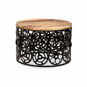 Mesa de centro de diseño único con recubrimiento en polvo de Color negro de Metal con forma redonda de madera Mesa de aspecto elegante de diseñador hecha a mano - Product Image 1
