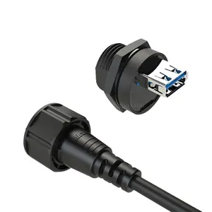 M19 Usb2.0 Montagem do painel fêmea e plug de rosca de bloqueio Ip68 Conector de soquete de sinal à prova d'água