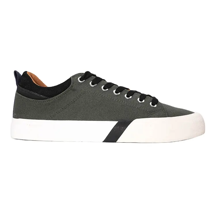 Men's Fashion Army Green Canvas Fabric With Silver Eyelets Walking Style Casual Sneakers Shoes
