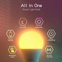 Paquete de 4 Bombillas LED Inteligentes A19 E26 RGB Tuya WiFi, Control por Voz con Alexa y Google, Control Remoto, Decoración para el Hogar, Luz Regulable