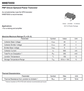 Transistor bipolaire PNP MMBT8550 C D <span class=keywords><strong>S8550</strong></span> <span class=keywords><strong>SMD</strong></span> SOT-23 HFE 100-400 350mW 100MHz - Product Image 4