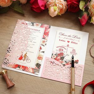 Invitations de <span class=keywords><strong>mariage</strong></span> de luxe personnalisées Kits de cartes découpées au laser Invitations de <span class=keywords><strong>mariage</strong></span> de poche <span class=keywords><strong>rose</strong></span> creuse avec enveloppes - Product Image 5