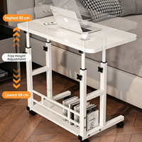 Table de chevet en métal, bureau d'ordinateur mobile et réglable, bureau simple pour étudiant, pour chambre à coucher, dortoir, bureau à domicile, table d'angle avec roulettes