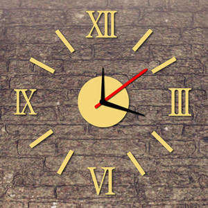 11 Inch 40Cm Acrylic Sticker Đồng Hồ Treo Tường Vàng Đồng Hồ Cơ Chế Và Vòng Chữ Số La Mã - Product Image 2