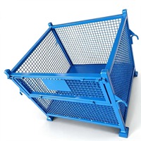 Conteneurs à palettes robustes avec revêtement en poudre, cages de stockage pliables en treillis métallique, capacité 500 kg, pour entrepôts et usines