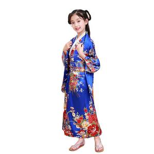 लड़कियों जापानी युकाटा पोशाक सटिन किमोनो स्नान गुलाब फूल प्रिंट कॉसप्ले पोशाक पोशाक पार्टी ओबी के साथ पारंपरिक किमोनो - Product Image 5