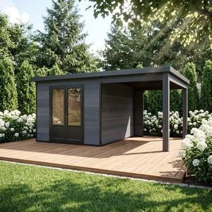 Abri de jardin en bois composite WPC de la série D, robuste, avec fenêtres à température constante en verre anti-balles et protection UV - Product Image 6