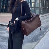 Sac à bandoulière en cuir véritable tendance 2026 pour femme, grande capacité, sac à main Boston marron