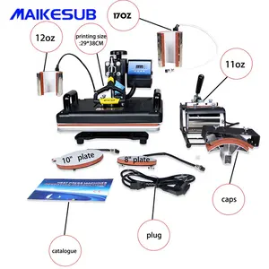 Maikesub 8in1 sublimation printing 11oz mug,T-shirt,plates,hats combo heat press machine for free gifts