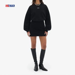 Abito da donna con cappuccio con logo personalizzato da donna <span class=keywords><strong>nero</strong></span> a manica lunga 2025 primavera all'ingrosso abbigliamento donna abito felpa - Product Image 3