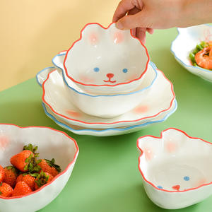 ชุดจานเซรามิกรูปกระต่ายน่ารักสำหรับเด็ก ภาชนะรูปสัตว์ ใช้กับไมโครเวฟได้ ปลอดภัยสำหรับเด็ก ชุดอาหารสำหรับเด็ก ฤดูใบไม้ผลิ 2022 - Product Image 2