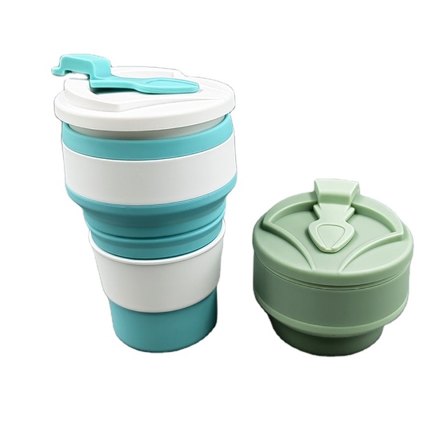 Popular Collapsible Coffee Cup with Lid 12oz Collapsable Travel Cups 350ml Silicone Reusable Mug with Logo Print for Camping