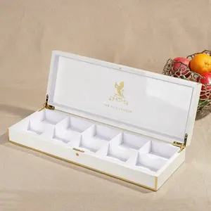 ODM/ OEM Deluxe Laser Gold Logo Tea Gift Box Glossy Wooden Storage Box for Gift Tea Set Packing