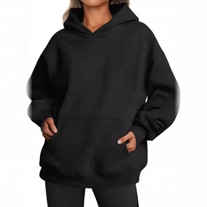 Felpa da <span class=keywords><strong>donna</strong></span> con cappuccio <span class=keywords><strong>oversize</strong></span> in pile di cotone di alta qualità felpa con cappuccio felpa tascabile stampata in maglia autunno inverno - Product Image 3