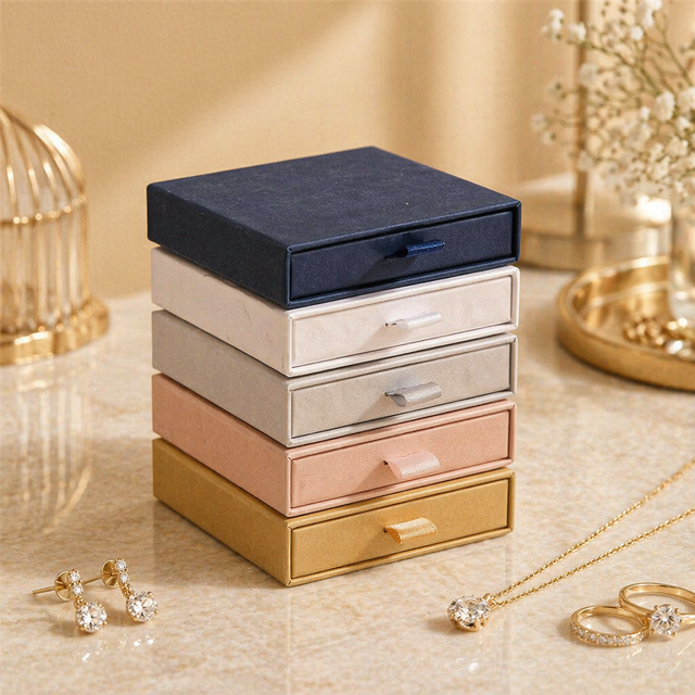Wholesale Luxury Pull Out Drawer Paper Jewelry Box Custom Size for Ring Necklace Bracelet Earring Packaging