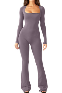 IStapromo Gifts Women's Square Neck Long Sleeve Wide Leg One Piece Active Wear Fitness <b>Workout</b> Gym Sports Yoga Flared <b>Jumpsuit</b> - Product Image 6