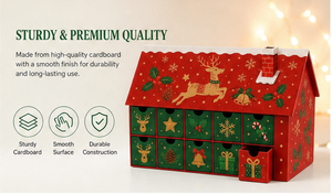 Custom Red House Shaped 12 Days Advent Calendar <b>Box</b> with Drawers Rigid Cardboard <b>Christmas</b> Blind <b>Box</b> Mystery Packaging Gift - Product Image 2