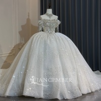 Robe de mariée de bal en tulle scintillant avec franges de cristaux et épaules dénudées Xs329-1 Dazzling Jancember