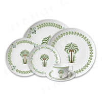 Service de table en porcelaine Palmier émeraude Vaisselle en céramique haut de gamme pour la vente au détail Mariages sur le thème de la jungle Événements écologiques