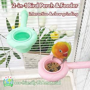 Mangiatoia per Pappagalli in PLA Ecologico, Design 2-in-1, Ciotola Biodegradabile Staccabile con Posatoio Abrasivo - Product Image 2